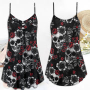 Skull Rose Lover Spaghetti Strap Summer Dress