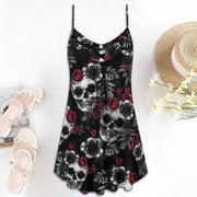 Skull Rose Lover Spaghetti Strap Summer Dress